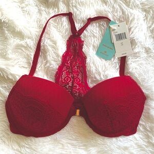 NWT red lace racer back push up bra 32D